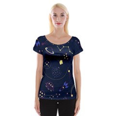 Cartoon-space-seamless-pattern-vectors Cap Sleeve Top