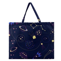 Cartoon-space-seamless-pattern-vectors Zipper Large Tote Bag