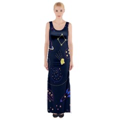 Cartoon-space-seamless-pattern-vectors Thigh Split Maxi Dress