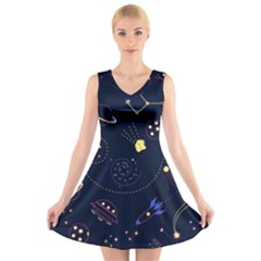 Cartoon-space-seamless-pattern-vectors V-neck Sleeveless Dress