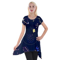 Cartoon-space-seamless-pattern-vectors Short Sleeve Side Drop Tunic