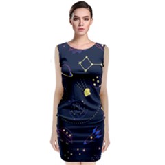 Cartoon-space-seamless-pattern-vectors Sleeveless Velvet Midi Dress