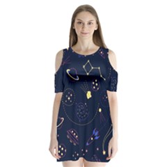 Cartoon-space-seamless-pattern-vectors Shoulder Cutout Velvet One Piece