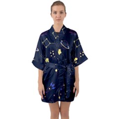 Cartoon-space-seamless-pattern-vectors Half Sleeve Satin Kimono 