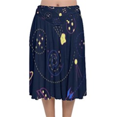 Cartoon-space-seamless-pattern-vectors Velvet Flared Midi Skirt