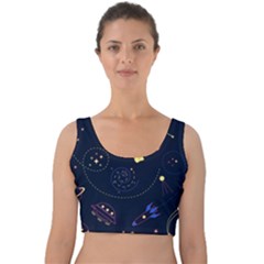 Cartoon-space-seamless-pattern-vectors Velvet Crop Top