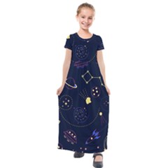 Cartoon-space-seamless-pattern-vectors Kids  Short Sleeve Maxi Dress