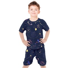 Cartoon-space-seamless-pattern-vectors Kids  Tee And Shorts Set