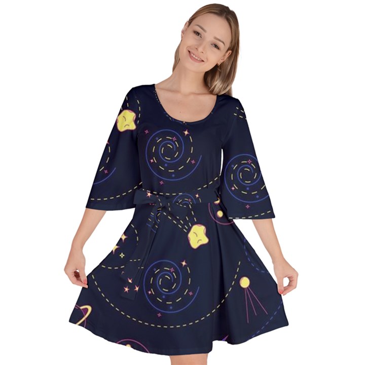 Cartoon-space-seamless-pattern-vectors Velour Kimono Dress