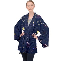 Cartoon-space-seamless-pattern-vectors Long Sleeve Velvet Kimono 