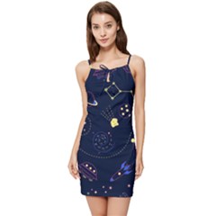 Cartoon-space-seamless-pattern-vectors Summer Tie Front Dress