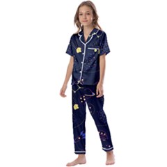 Cartoon-space-seamless-pattern-vectors Kids  Satin Short Sleeve Pajamas Set by Jancukart