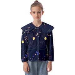 Cartoon-space-seamless-pattern-vectors Kids  Peter Pan Collar Blouse by Jancukart