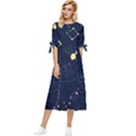 Cartoon-space-seamless-pattern-vectors Bow Sleeve Chiffon Midi Dress View1