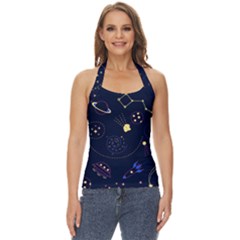 Cartoon-space-seamless-pattern-vectors Basic Halter Top