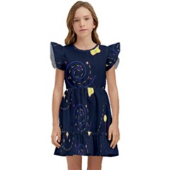 Cartoon-space-seamless-pattern-vectors Kids  Winged Sleeve Dress