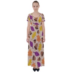 Seamless Verson Of Fal Pattern High Waist Short Sleeve Maxi Dress