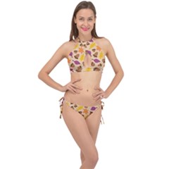 Seamless Verson Of Fal Pattern Cross Front Halter Bikini Set