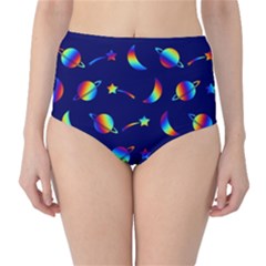 Space-pattern Colourful Classic High-waist Bikini Bottoms by Jancukart