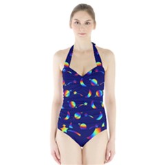 Space-pattern Colourful Halter Swimsuit