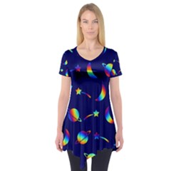 Space-pattern Colourful Short Sleeve Tunic 