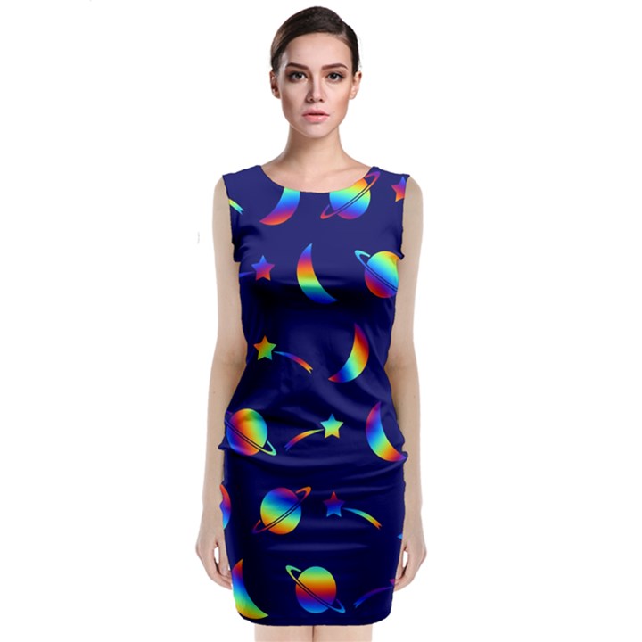 Space-pattern Colourful Classic Sleeveless Midi Dress