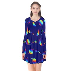 Space-pattern Colourful Long Sleeve V-neck Flare Dress by Jancukart