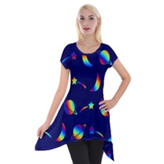 Space-pattern Colourful Short Sleeve Side Drop Tunic