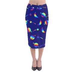 Space-pattern Colourful Velvet Midi Pencil Skirt