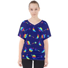 Space-pattern Colourful V-neck Dolman Drape Top