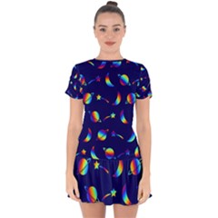 Space-pattern Colourful Drop Hem Mini Chiffon Dress