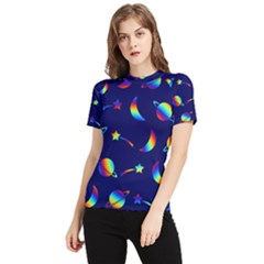 Space-pattern Colourful Women s Short Sleeve Rash Guard