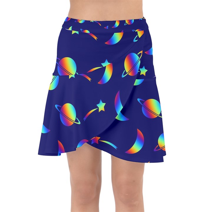 Space-pattern Colourful Wrap Front Skirt