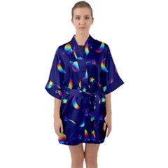 Space-pattern Colourful Half Sleeve Satin Kimono 