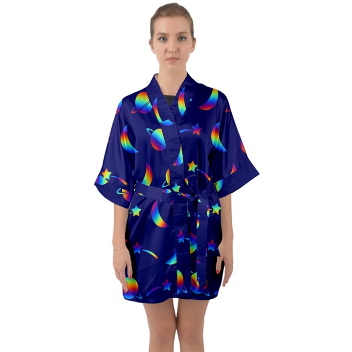 Space-pattern Colourful Half Sleeve Satin Kimono 