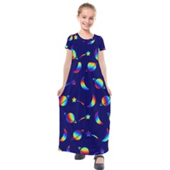 Space-pattern Colourful Kids  Short Sleeve Maxi Dress by Jancukart