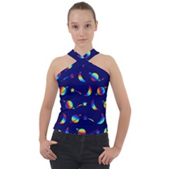 Space-pattern Colourful Cross Neck Velour Top