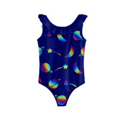 Space-pattern Colourful Kids  Frill Swimsuit