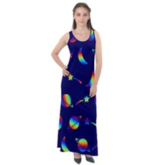 Space-pattern Colourful Sleeveless Velour Maxi Dress