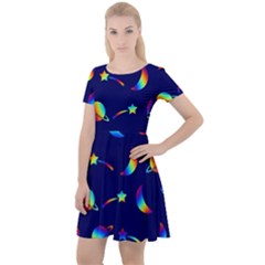 Space-pattern Colourful Cap Sleeve Velour Dress 