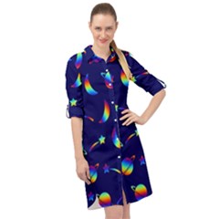 Space-pattern Colourful Long Sleeve Mini Shirt Dress by Jancukart