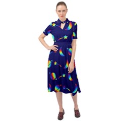 Space-pattern Colourful Keyhole Neckline Chiffon Dress