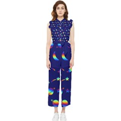 Space-pattern Colourful Women s Frill Top Chiffon Jumpsuit by Jancukart