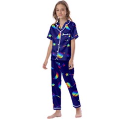 Space-pattern Colourful Kids  Satin Short Sleeve Pajamas Set