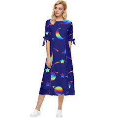 Space-pattern Colourful Bow Sleeve Chiffon Midi Dress