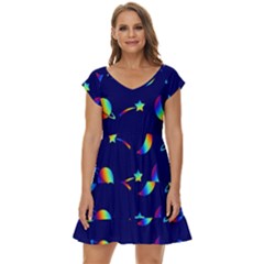 Space-pattern Colourful Short Sleeve Tiered Mini Dress