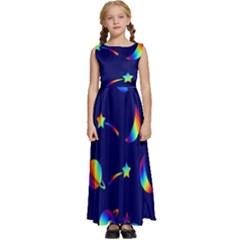 Space-pattern Colourful Kids  Satin Sleeveless Maxi Dress