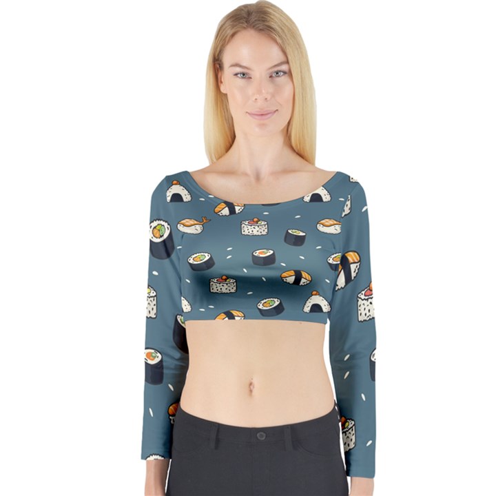 Sushi Pattern Long Sleeve Crop Top