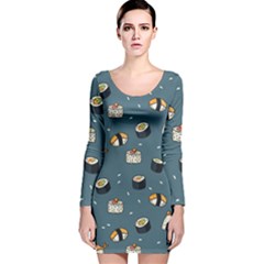 Sushi Pattern Long Sleeve Velvet Bodycon Dress