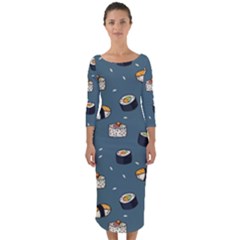 Sushi Pattern Quarter Sleeve Midi Bodycon Dress